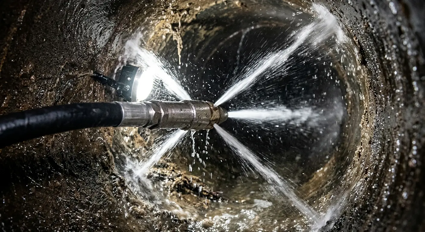 High-pressure hydro jetting nozzle cleaning sewer pipe for Trenchless Sewer Repair in Garnet